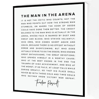 The Man In The Arena Canvas Wall Art,Theodore Roosevelt Quote Poster,Graduation Gift Modern Artwork Painting For Living Room Office Home Decoration 8''x12'' Framed