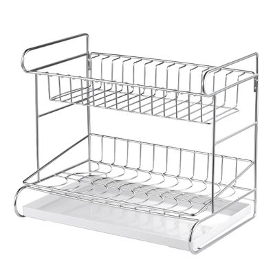 Dish Drying Rack 304 Stainless Steel 2-Tier Dish Rack Dish Drainer for Kitchen Counter Cabinet (Color : Silver, Size : 41.3 * 28.7 * 35cm)