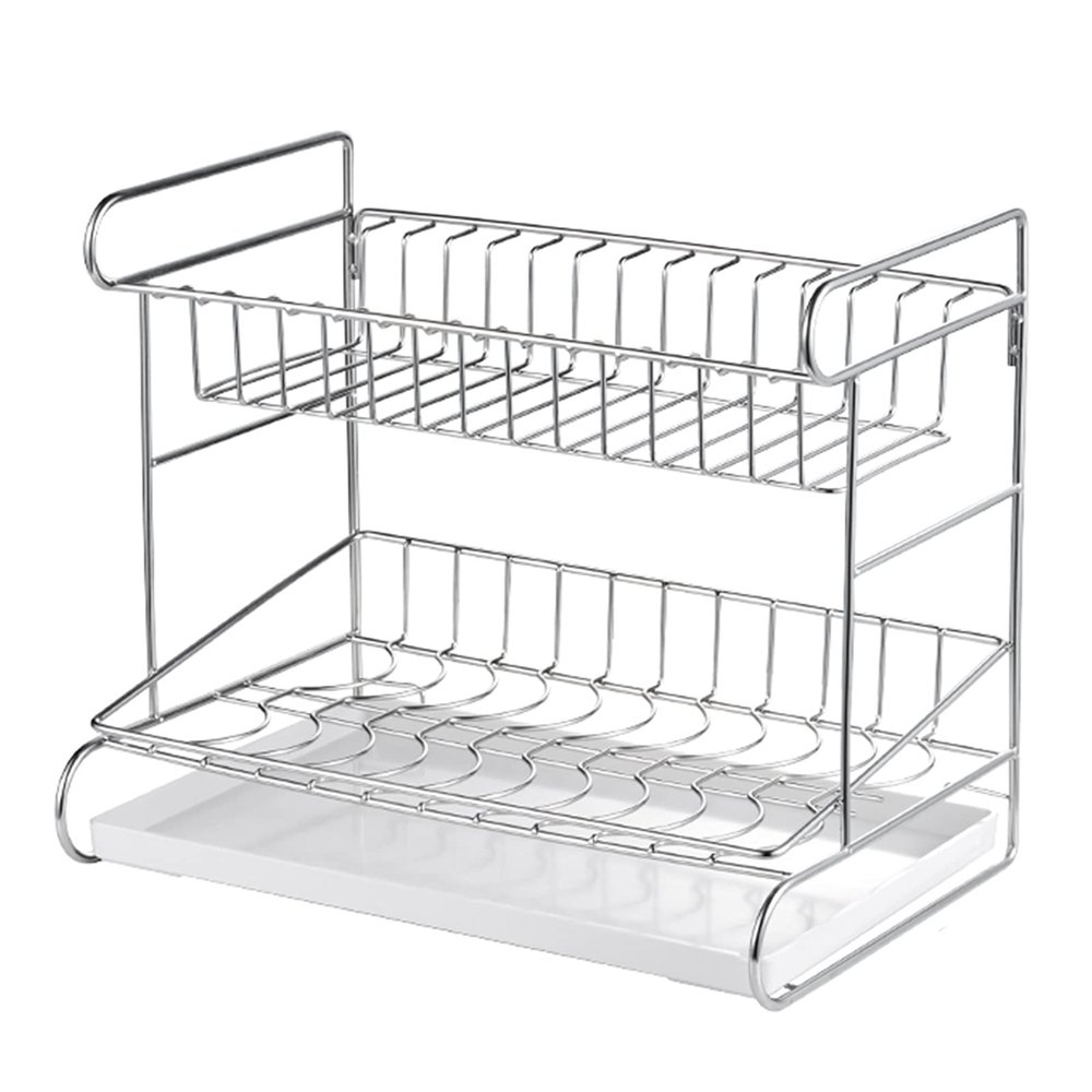 Dish Drying Rack 304 Stainless Steel 2-Tier Dish Rack Dish Drainer for Kitchen Counter Cabinet (Color : Silver, Size : 41.3 * 28.7 * 35cm)