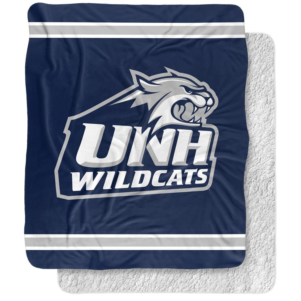 University of New Hampshire Blanket, 50"x60" Primary Logo Stripes Silky Touch Sherpa Back Super Soft Throw Blanket