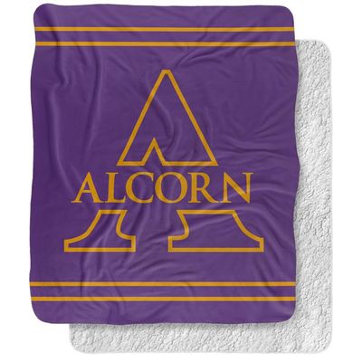 Alcorn State University Blanket, 50"x60" Primary Logo Stripes Silky Touch Sherpa Back Super Soft Throw Blanket