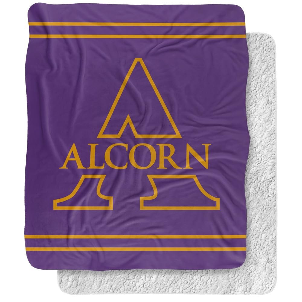 Alcorn State University Blanket, 50"x60" Primary Logo Stripes Silky Touch Sherpa Back Super Soft Throw Blanket