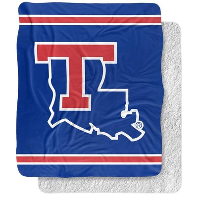 Louisiana Tech University Blanket, 50"x60" Primary Logo Stripes Silky Touch Sherpa Back Super Soft Throw Blanket