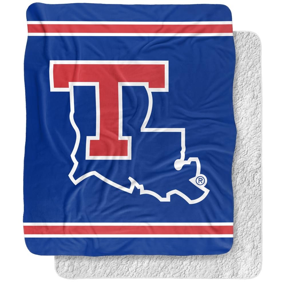 Louisiana Tech University Blanket, 50"x60" Primary Logo Stripes Silky Touch Sherpa Back Super Soft Throw Blanket