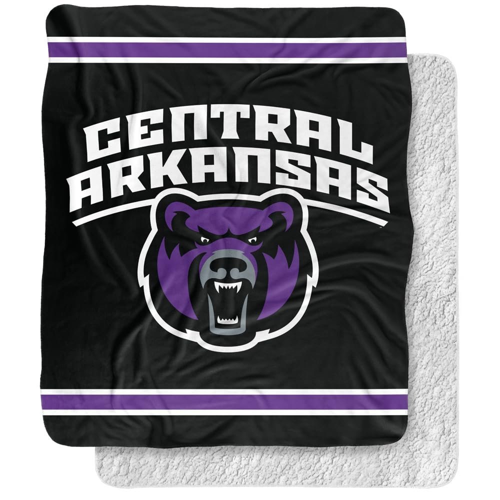 University of Central Arkansas Blanket, 50"x60" Primary Logo Stripes Silky Touch Sherpa Back Super Soft Throw Blanket