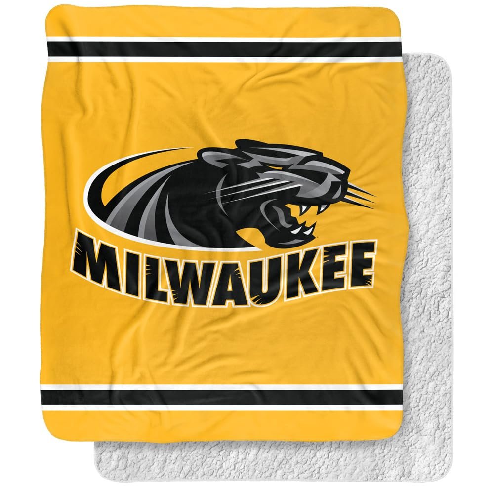 University of Wisconsin Milwaukee Blanket, 50"x60" Primary Logo Stripes Silky Touch Sherpa Back Super Soft Throw Blanket