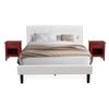East West Furniture NL19Q-2GA13 3 Piece Queen Bedroom Set - Button Tufted Bed Frame - Linen white Velvet Fabric Upholstered Headboard and a Burgundy Finish Nightstand view 1
