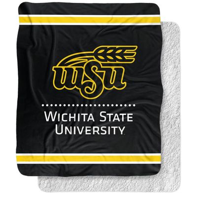 Wichita State University Blanket, 50"x60" Primary Logo Stripes Silky Touch Sherpa Back Super Soft Throw Blanket
