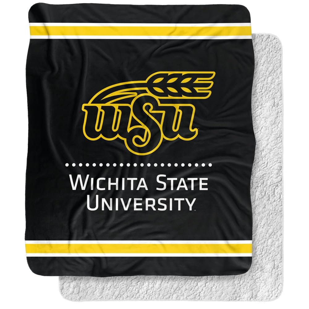 Wichita State University Blanket, 50"x60" Primary Logo Stripes Silky Touch Sherpa Back Super Soft Throw Blanket