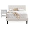 East West Furniture NL19F-1VL14 2 Piece Bed Set - Button Tufted Full Size Bed - Linen white Velvet Fabric Upholstered Headboard and an Urban Gray Finish Nightstand view 1