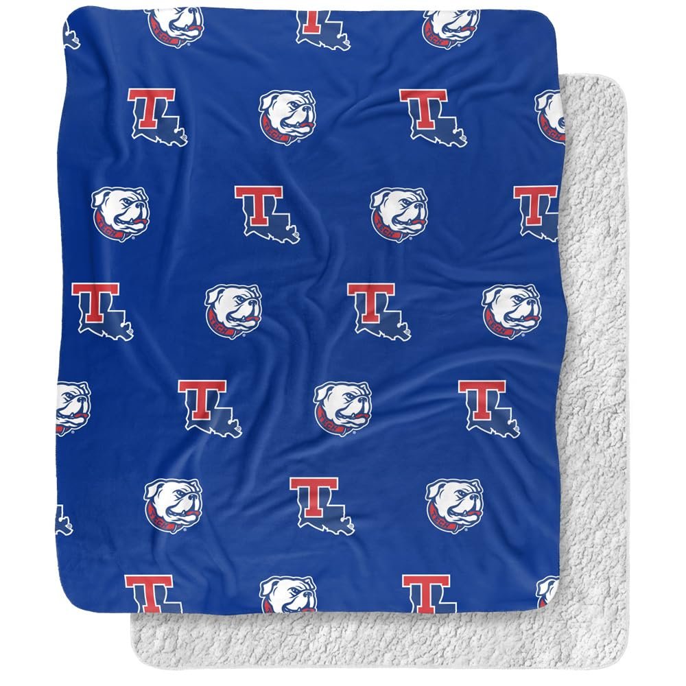 Louisiana Tech University Blanket, 50"x60" Logo Pattern Silky Touch Sherpa Back Super Soft Throw Blanket