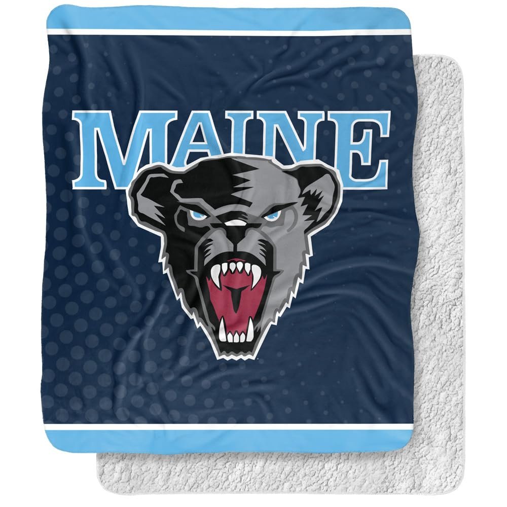 University of Maine Blanket, 50"x60" Logo Dots Silky Touch Sherpa Back Super Soft Throw Blanket