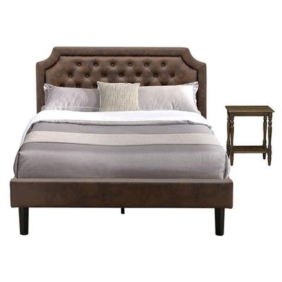 East West Furniture GB25Q-1BF07 2-Piece Granbury Bed Set with a Button Tufted Queen Size Bed and 1 Distressed Jacobean Modern Nightstand - Dark Brown faux Leather with Black Texture and Black Legs