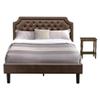 East West Furniture GB25Q-1BF07 2-Piece Granbury Bed Set with a Button Tufted Queen Size Bed and 1 Distressed Jacobean Modern Nightstand - Dark Brown faux Leather with Black Texture and Black Legs view 1