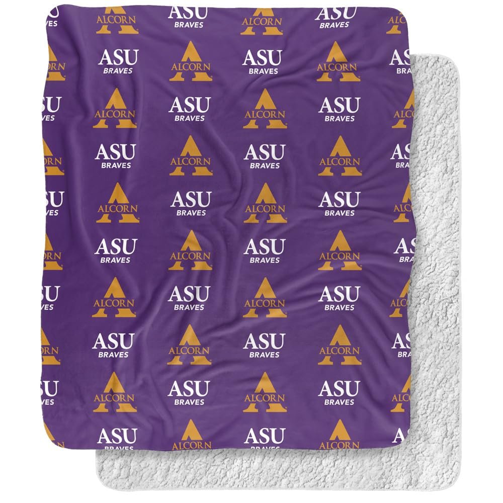 Alcorn State University Blanket, 50"x60" Logo Pattern Silky Touch Sherpa Back Super Soft Throw Blanket
