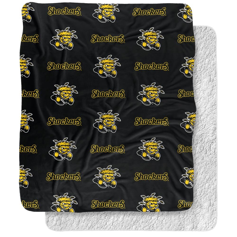 Wichita State University Blanket, 50"x60" Logo Pattern Silky Touch Sherpa Back Super Soft Throw Blanket