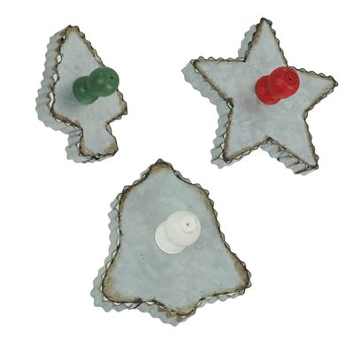 Zeckos Set of 3 Oversized Galvanized Zinc Finish Holiday Christmas Cookie Cutter Wall Hooks - Perfect for Adding a Festive and Unique Touch to Your Kitchen Space