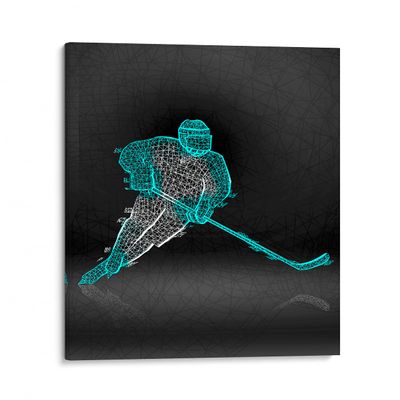 INTALENCE ART Hockey Sport Game Wall Art Decor, Player Abstract Silhouette Print on Canvas, 18x26in X-Ray Effect Picture Home Decor, Unique Colorful Living Room, Bedroom, Boys Room, Man Cave, Office Poster Decoration. Wrapped Artwork. Easy to Hang.