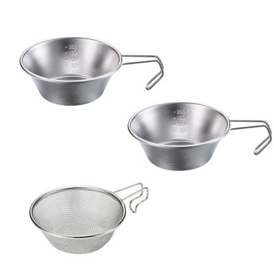 CAMPINGMOON 2pcs Set Stainless Steel Camping Sierra Cup 310ml with 1pc Colander S-220-2P/S-213