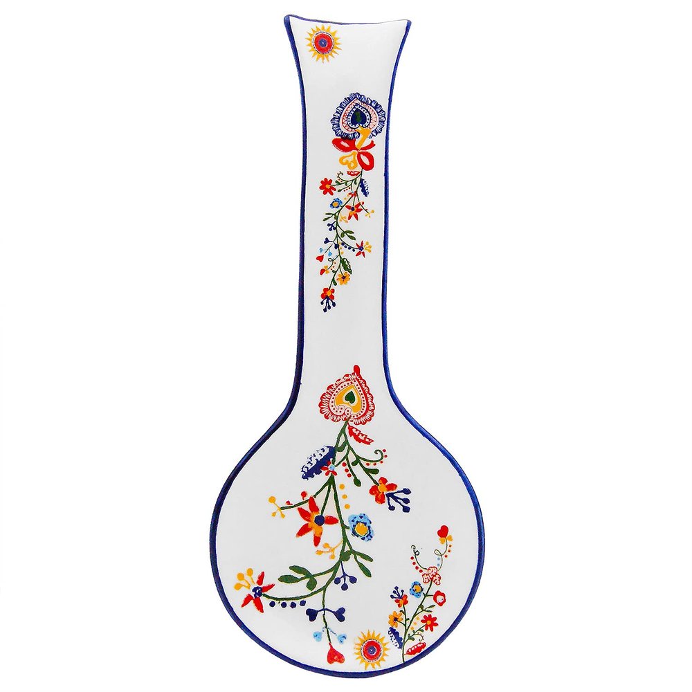 Alcoa Arte Portuguese Pottery Alcobaa Ceramic Kitchen Spoon Rest for Stove Top, Multicolor, 10.5 inch x 4.5 inch x 0.5 inch Inch (40AAT)