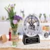 Custom Engravable Clear Transparent Desk Clock Davinci Gears Black Engraving Silver on Glass Base Personalized Tabletop Best Decorative Clocks Engineer Gift Retirement view 3