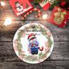 Our First Christmas Souvenir Ceramic Ornaments Custom Mr & Mrs Flower Wreath Double-Sided Printing 3x3 Inch Round Christmas Tree Decor Decoration Gift for New Year Indoor Holidays Celebration view 3