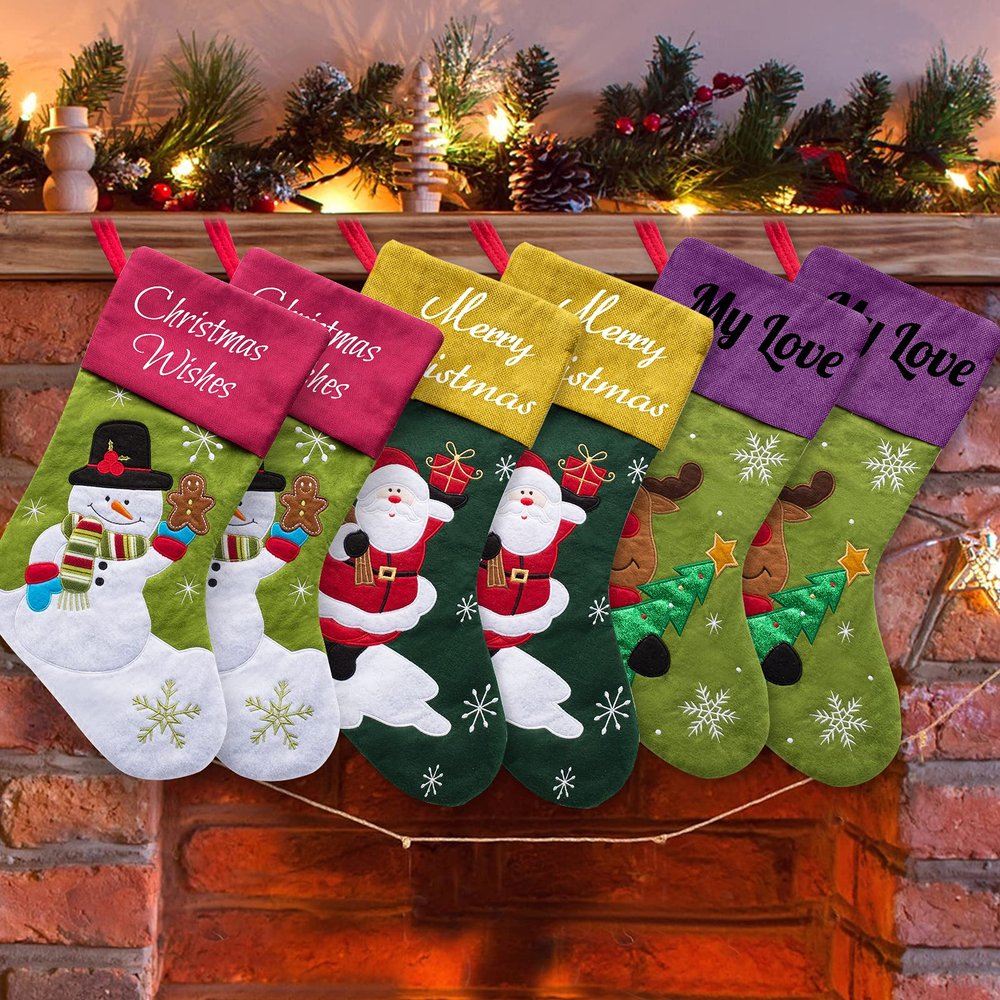 Bllkloruek Set of 6 Personalized Christmas Stockings with Names 7 Patterns Custom Christmas Stockings Bulk for Christams Decor,Holiday,Family