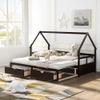 XIONGGG Daybed with Trundle Bed & Two Storage Drawers, Wooden House Bed Twin to King Design, Extending Bed for Kids/Teens, No Box Spring Required (Espresso-2) view 1