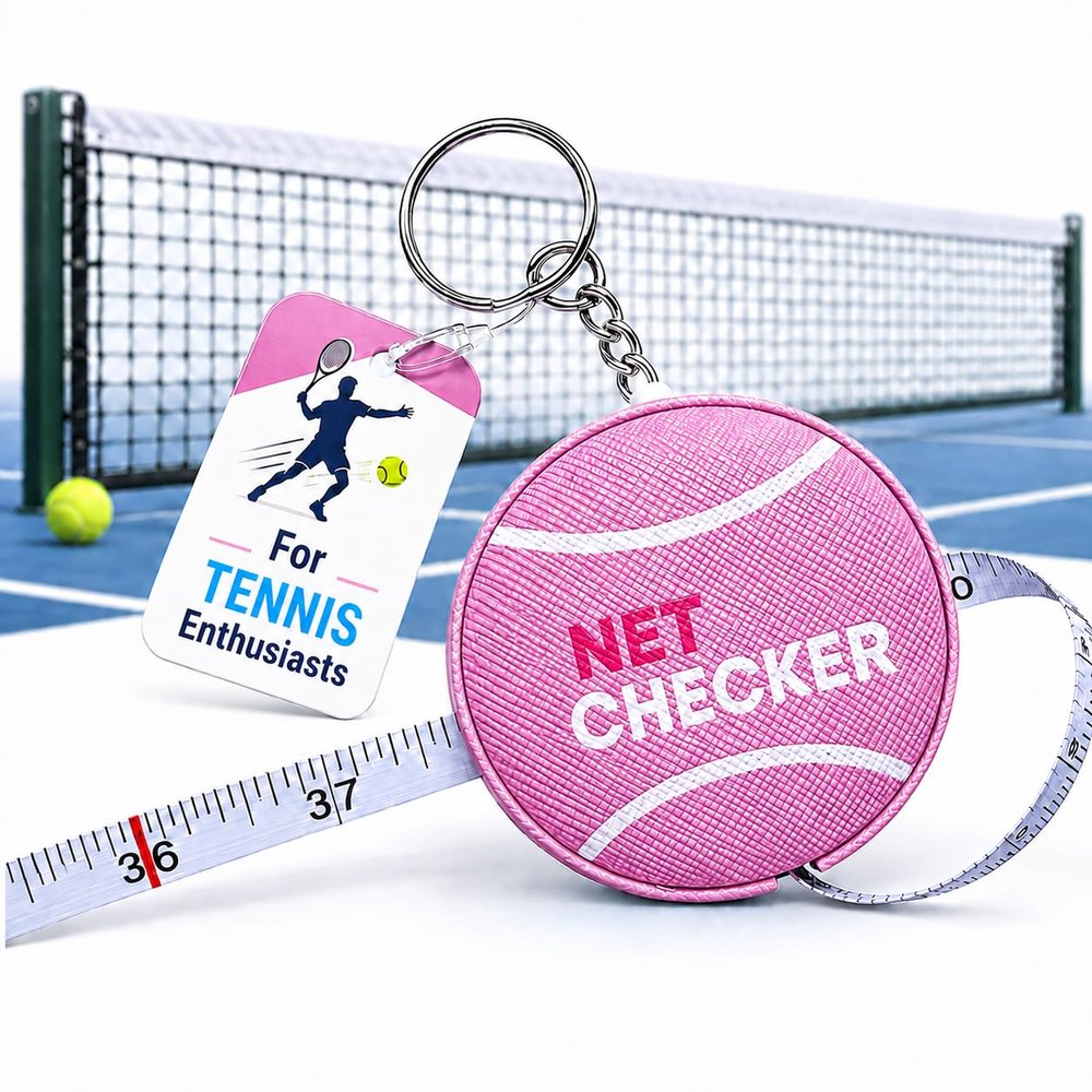 Scoring Right Tennis Net Height Mini Measuring Tape and Keyring, Portable 59 Inch Flexible Measuring Tape for Measuring Tennis Net Height, Pink