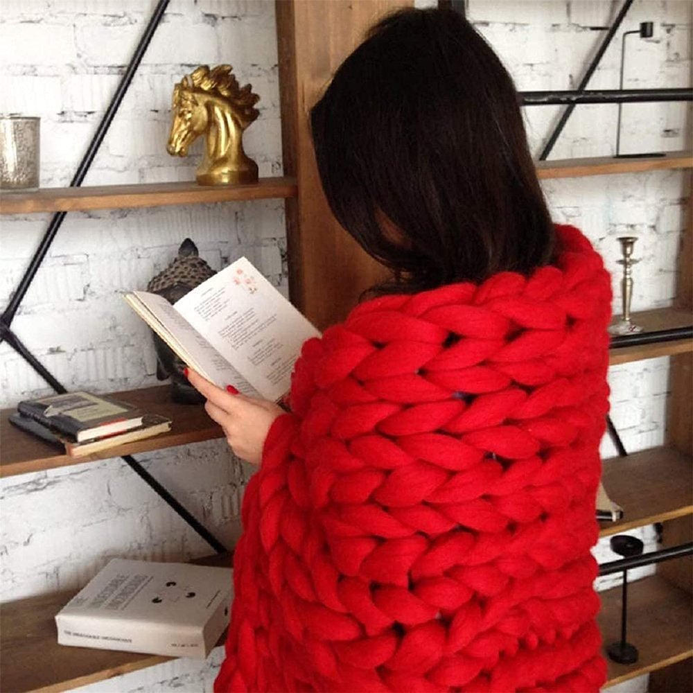 XWCG Chunky Knit Throw Blanket Throw Handmade Giant Soft Thick Chunky Knitted Blanket Warm and Cosy Throw Blanket Home Decor Gift Chunky Knit Throw Blanket,Red,100120cm