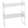 iPEGTOP Expandable Cabinet Storage Shelf Organizer Rack, 2 Pack Heavy Duty Steel Metal Spice Rack Adjustable Height Garage Pantry Shelf Space Riser for Counter Kitchen Organization, White view 1