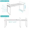 iPEGTOP Expandable Cabinet Storage Shelf Organizer Rack, 2 Pack Heavy Duty Steel Metal Spice Rack Adjustable Height Garage Pantry Shelf Space Riser for Counter Kitchen Organization, White view 3