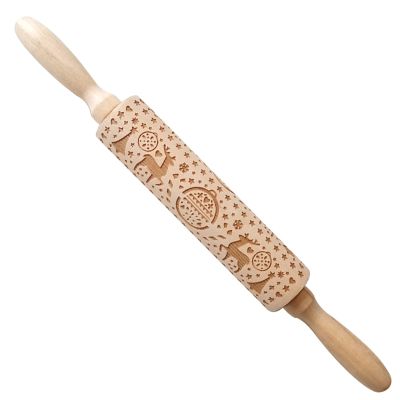ASDNN Christmas Wooden Rolling Pins,Used to Make Biscuit Desserts in Family,Deeply Engraved Embossing Rolling Pin,with Christmas Deer Pattern for Baking