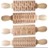ASDNN Christmas Wooden Rolling Pins,Used to Make Biscuit Desserts in Family,Deeply Engraved Embossing Rolling Pin,with Christmas Deer Pattern for Baking view 3
