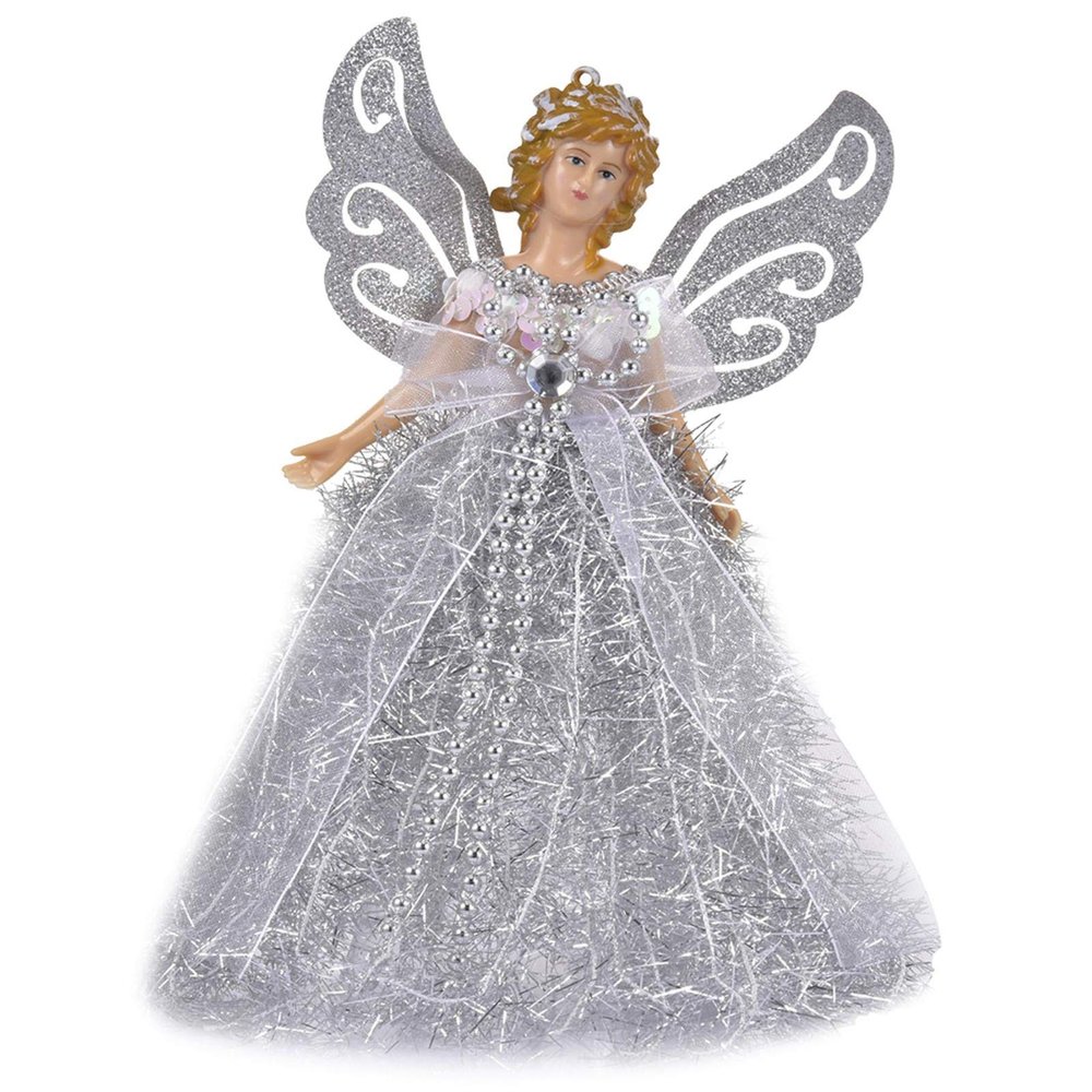 Naysku Christmas Tree Pendant Doll, Angel Tree Topper, Silver Wing, Christmas Decoration