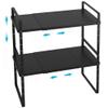 iPEGTOP Expandable Cabinet Storage Shelf Organizer Rack, Heavy Duty Steel Metal Spice Rack Adjustable Height Home Office Garage Pantry Shelves for Counter Kitchen Organization, Black, 2 Pack view 1