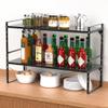 iPEGTOP Expandable Cabinet Storage Shelf Organizer Rack, Heavy Duty Steel Metal Spice Rack Adjustable Height Home Office Garage Pantry Shelves for Counter Kitchen Organization, Black, 2 Pack view 2