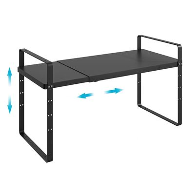 iPEGTOP Expandable Cabinet Storage Shelf Organizer Rack, Heavy Duty Cupboard Stand Spice Rack Adjustable Height Pantry Garage Shelf Space Riser for Counter Kitchen Organization, Black, 1 Pack