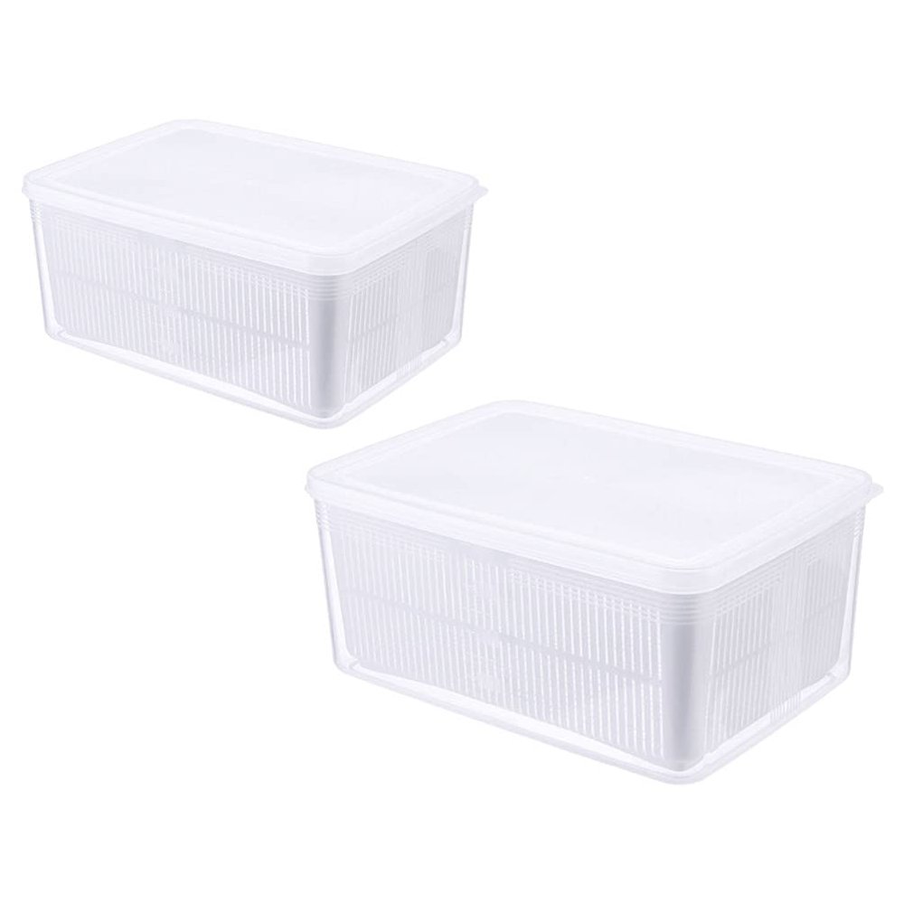 FOMIYES 2pcs Fruit Vegetable Washing Basket Bowl Kitchen Strainer Colander Refrigerator Food Storage Container Bin Fridge Organizer Box with Lid