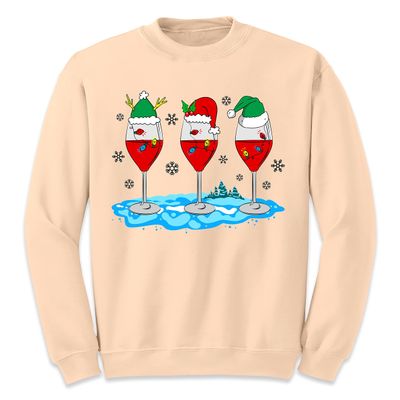 Christmas Wine Glass Funny Xmas Santa Hats Women Sweatshirt