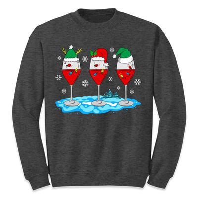 Christmas Wine Glass Funny Xmas Santa Hats Women Sweatshirt