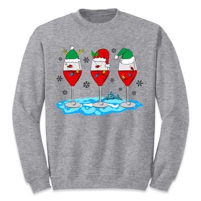 Christmas Wine Glass Funny Xmas Santa Hats Women Sweatshirt