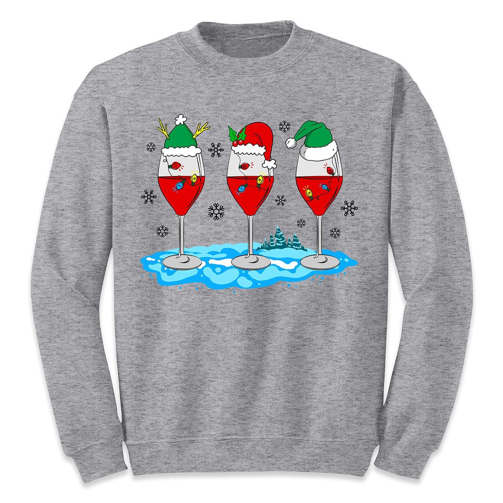 Christmas Wine Glass Funny Xmas Santa Hats Women Sweatshirt