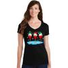 Christmas Wine Glass Funny Xmas Santa Hats Women V Neck Shirt view 2