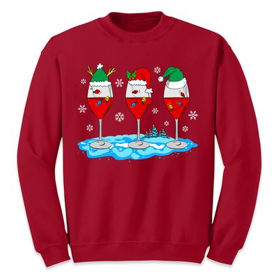 Christmas Wine Glass Funny Xmas Santa Hats Women Sweatshirt