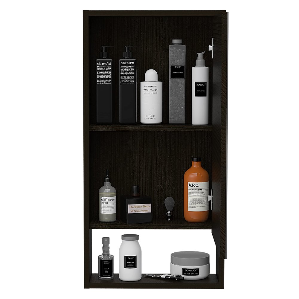 FM FURNITURE Modesto Medicine Cabinet, with an Open Shelf and A Mirrored Cabinet with Two Interior Shelves, Black Wengue Color. for Bathroom