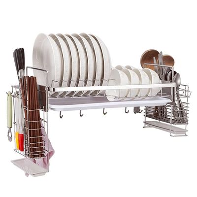 Dish Drying Rack 304 Stainless Steel Dish Rack Dish Drainer Drain Board Utensil Holder for Kitchen Counter (Color : Silver, Size : 45 * 27.5 * 15cm)