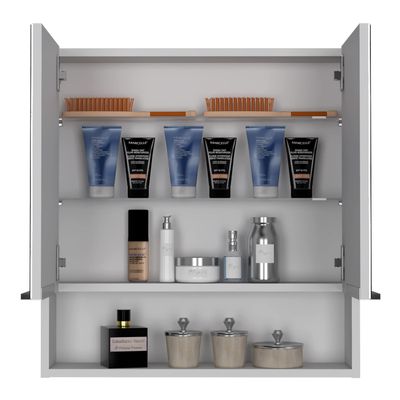 FM FURNITURE Ozark 24" Medicine Cabinet with Mirror, 3 Inner Shelves, and Open Shelf, White