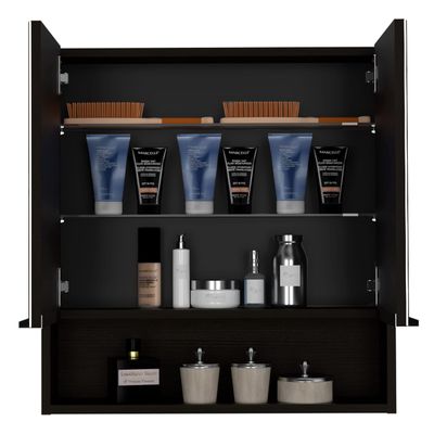 FM FURNITURE Ozark 24" Mirrored Medicine Cabinet with Shelf & Closed Storage for Bathroom