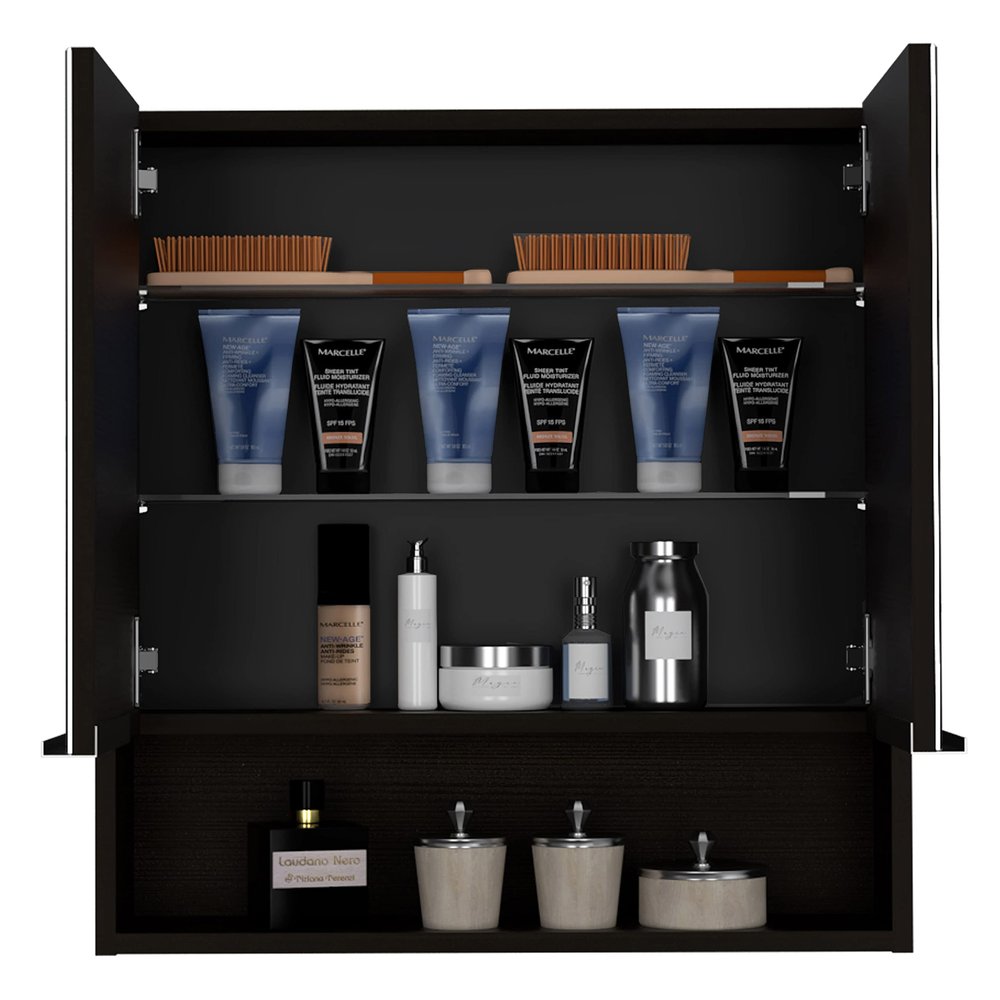 FM FURNITURE Ozark 24" Mirrored Medicine Cabinet with Shelf & Closed Storage for Bathroom